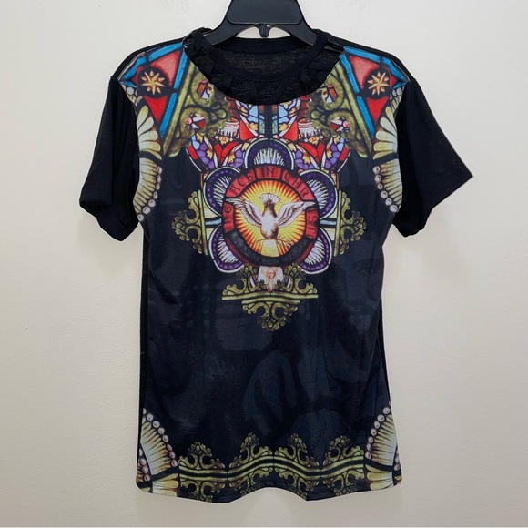 Reworked colorful one of a kind clubbing it boy cutout short sleeve tee size S - Picture 2 of 14